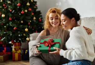 Two,Partners,Share,A,Lovely,Moment,Exchanging,A,Beautifully,Wrapped