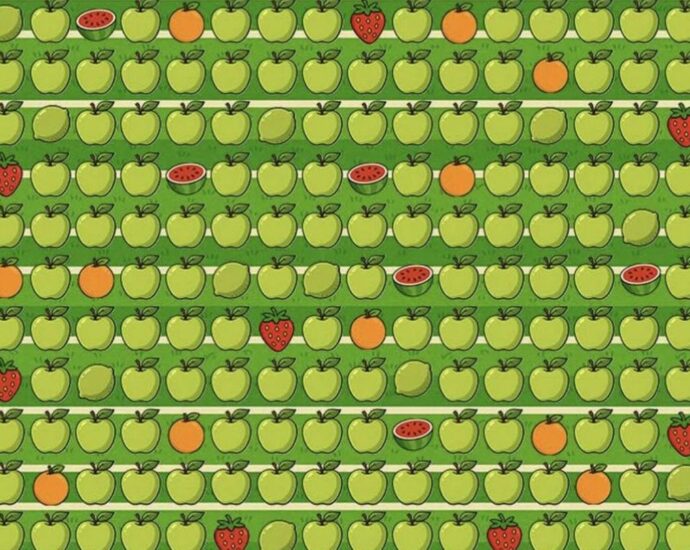 Tennis-Suchbild: Genau hinsehen lohnt sich: Wo liegt hier der Tennisball im Obst-Regal?