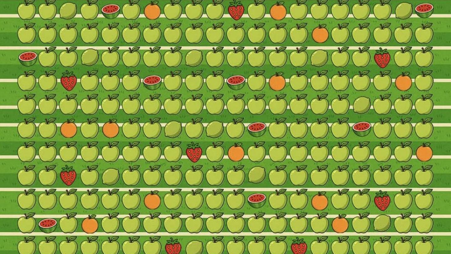 Tennis-Suchbild: Genau hinsehen lohnt sich: Wo liegt hier der Tennisball im Obst-Regal?